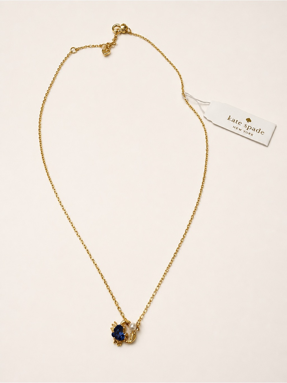 kate spade Gold Necklace with Blue Crab Pendant and pearl Accent